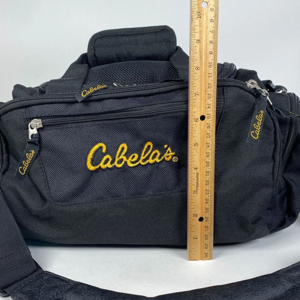 Cabelas Black Duffel Bag Detachable Shoulder Strap Zip Pockets Gym Travel